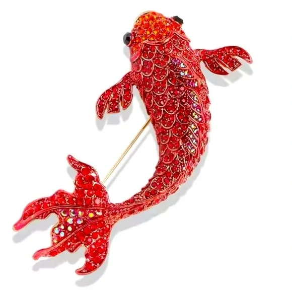 Sirena Red Crystal Carp Fish Brooch - Picture 2 of 6